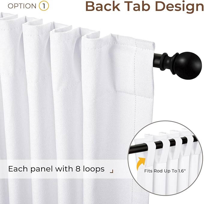 INOVADAY 100% Blackout Curtains 90 Inches Length 2 Panels Set, Back Tab/Rod Pocket Linen Black Out Curtains for Bedroom, Thermal Insulated Window Drapes - Bright White, W50 X L90