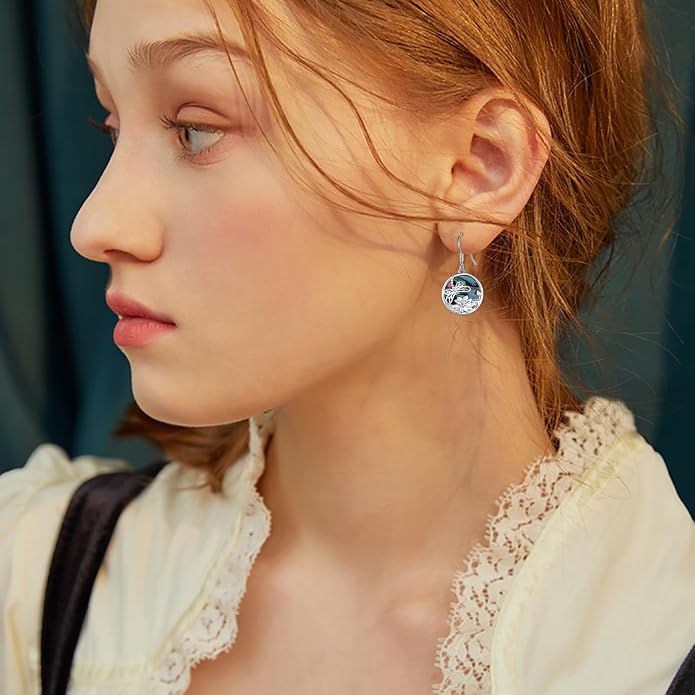 CUOKA MIRACLE Dragonfly Lotus Earring for Women 925 Sterling Silver Abalone Shell Dangling Earrings Dragonfly Earring Lotus Earrings for Women Mom on Birthday Mother's Day Anniversary Christmas