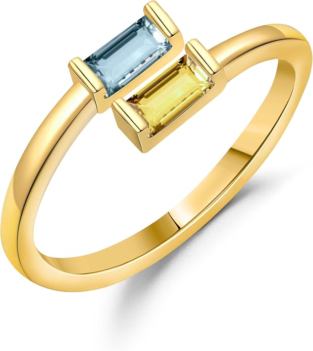 JSJOY Birthstone Rings for Women Dainty Emerald Blue Ring Birthday Gifts for Mom Her Gemstones CZ Ring for Teens Gold Rings That Don't Tarnish Adjustable Ring Jewelry Gifts