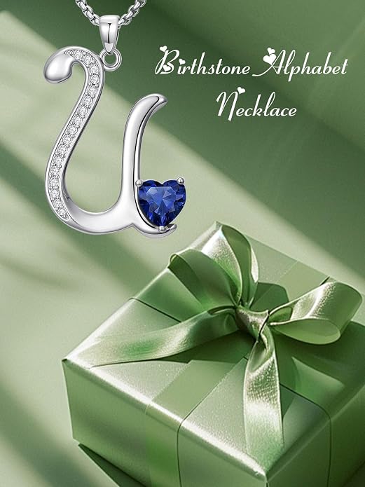 Birthday Gifts for Women Alphabet A to Z Initial Birthstone Pendant Necklaces for Women - 18k White Gold Plated Personalized Name Jewelry Anniversary Graduation Gifts for Wife Her Daughter Girlfriend(with Gift Box)