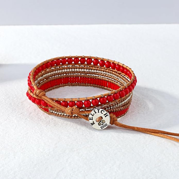 KELITCH New Women Friendship Bracelet Leather Wrap Bracelets Bangle Handmade Stackable Jewelry