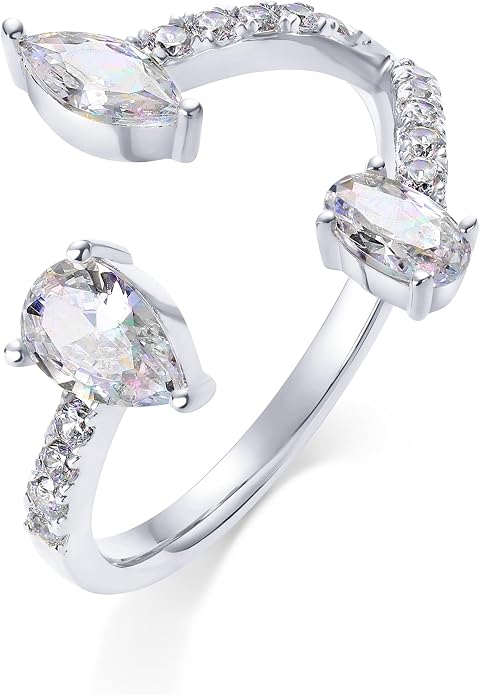 PAVOI 14K Gold Plated Cubic Zirconia Bypass Open Band Stackable Ring for Women | CZ Statement Eternity Rings