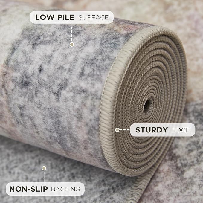 Joydeco Washable 5x7 Area Rugs Modern Abstract Rug for Living Room, Machine Washable Neutral Print Non-Slip Low Pile Stain Resistant Carpet for Bedroom Dining Room Nursery Playroom Home Office Decor