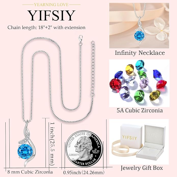 Women‘s Birthstone Pendant Necklace S925 Sterling Silver Imitation Diamond Infinity Necklace Jewelry Gift for Her