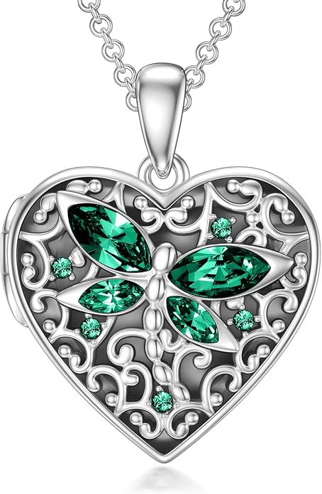 Dorunmo Personalized Locket Necklace 925 Sterling Silver that Holds Pictures Butterfly Birthstone Photo Heart Locket Custom Jewelry Congratulations New Beginnings New Job Gifts for Women