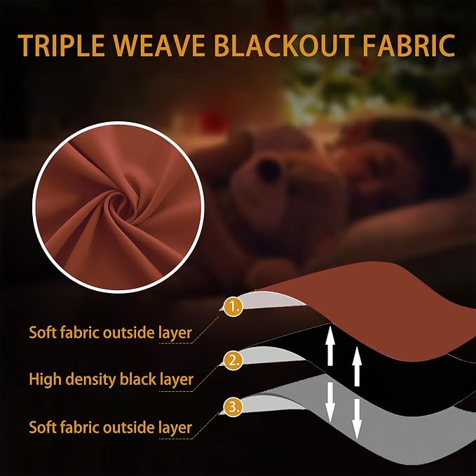 Dusty Burnt Orange Curtains 63 Inch Length for Bedroom 2 Panels Set Blackout Grommet Mid Century Modern Thermal Insulated 70s Curtains for Living Room Window Office Workout Gym 42x63 Inches Long