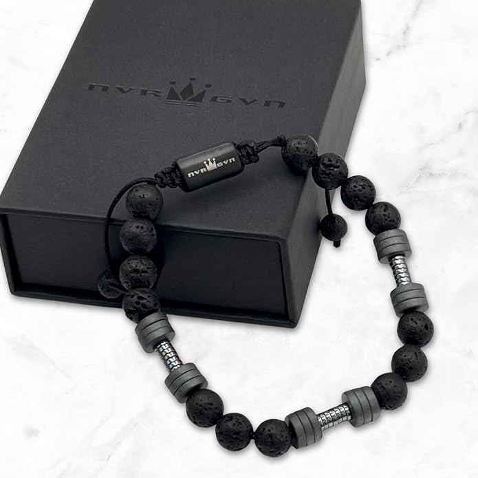 Mens Beaded Bracelet - Stone Jewelry, Black Onyx Hematite Bracelets, Mens Accessories, Adjustable