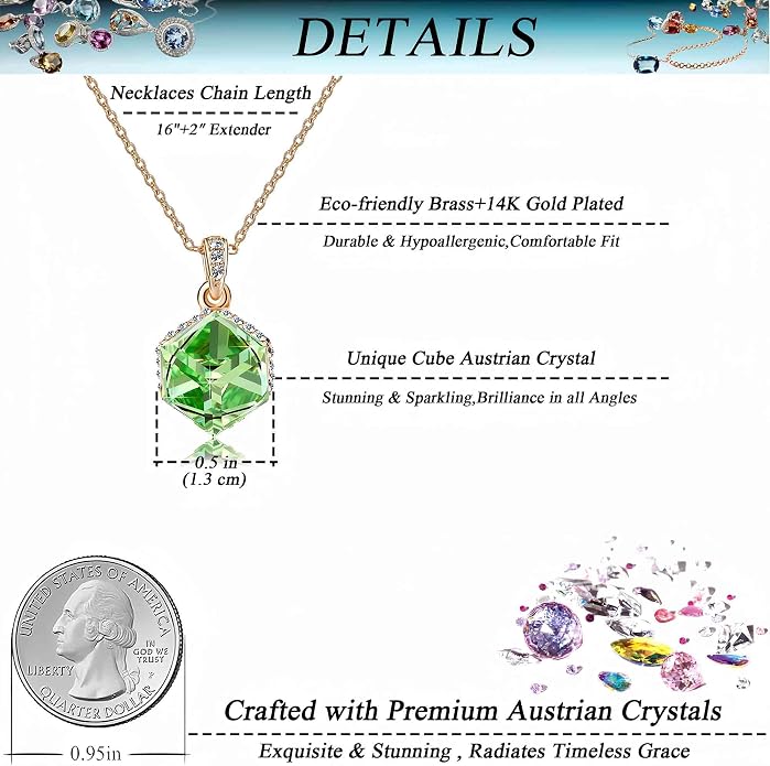 EVEVIC Color Changing Cubic Austrian Crystal Pendant Necklaces for Women 14K Gold Plated Hypoallergenic Jewelry