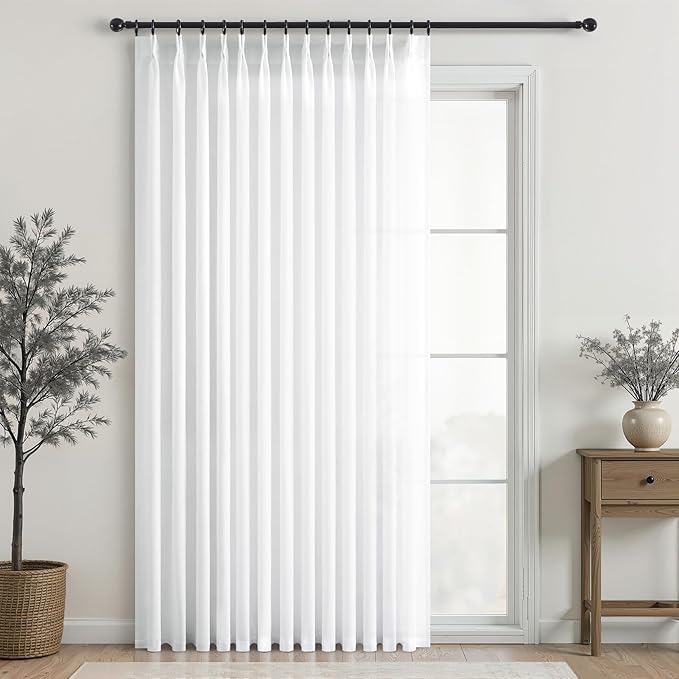 Topfinel Pinch Pleated Curtains 90 Inches Long 1 Panels Set,Beige White Semi Sheer Cotton Blend Fabric Aesthetic Advanced Curtain Drapes for Living Room Bedroom,72x90 inch Length