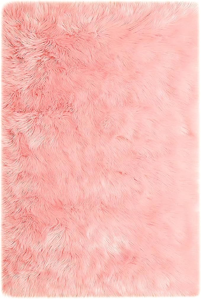 Goolela Pink Fluffy Fuzzy Rug for Girls Bedroom 3x5 Faux Fur Rug Furry Shag Bedside Carpet for Play Room Dorm Soft Plush Rectangle