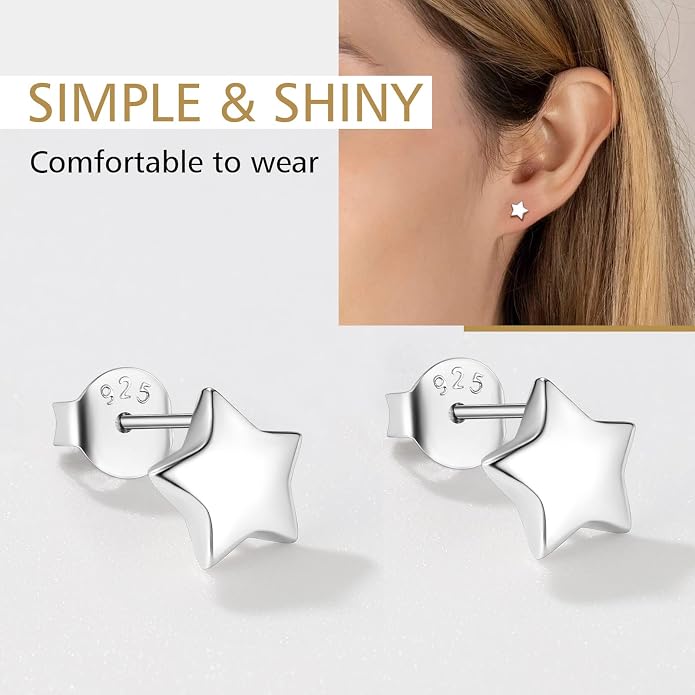 FindChic Hypoallergenic Sterling Silver Small Bar/Heart/Dot/Triangle/Butterfly/Lightning Studs Earrings Minimalist Geometric Jewelry Valentine Gifts for Women Men Girls, with Gift Box