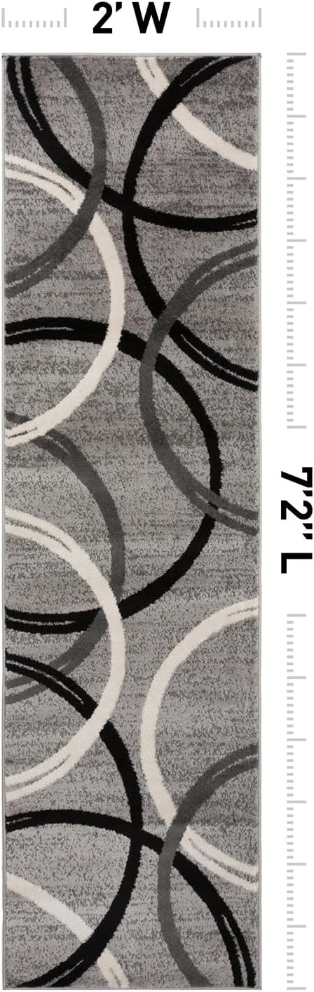 Rugshop Wavy Circles Non-Shedding Living Room Runner Rug Gray 2' x 7'2"