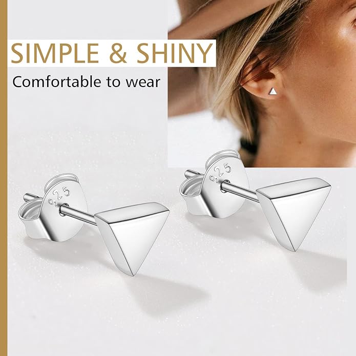 FindChic Hypoallergenic Sterling Silver Small Bar/Heart/Dot/Triangle/Butterfly/Lightning Studs Earrings Minimalist Geometric Jewelry Valentine Gifts for Women Men Girls, with Gift Box