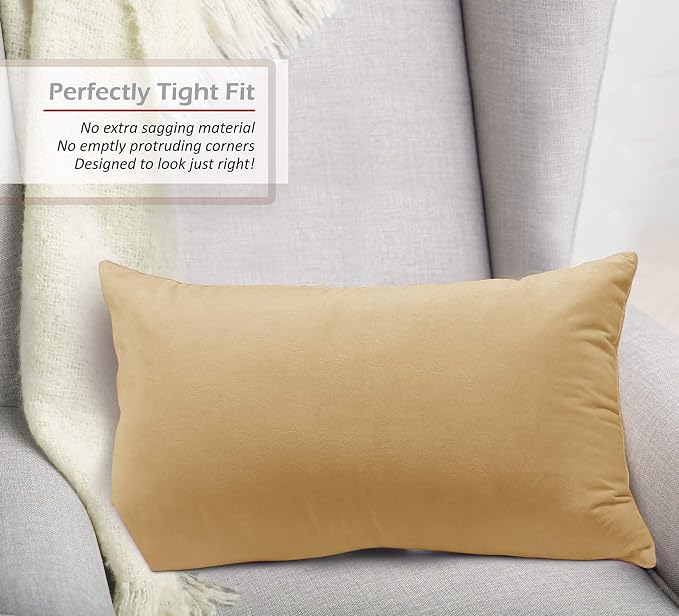 Nestl Throw Pillow Covers, Cozy Velvet Decorative Pillow Covers 12 x 20 Inches, Soft Solid Couch Pillow Covers for Sofa, Bed and Car, Set of 2 - Camel Gold