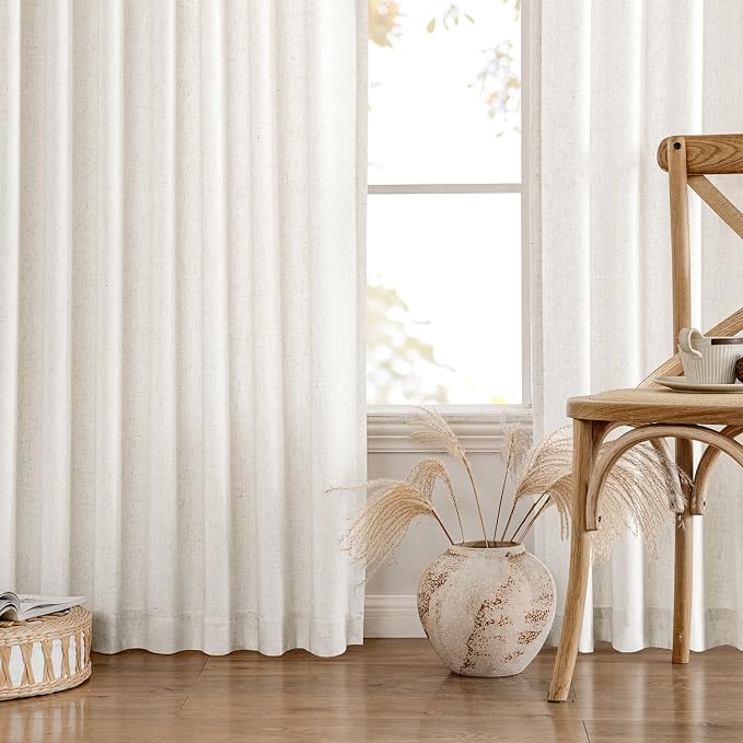 MIULEE Non-See-Through Privacy Linen Curtains 52Wx120L Inch Natural White | 2 Panels, Light Filtering, Semi Sheer Window Curtains, Farmhouse Textured, Back Tab Drapes for Bedroom Living Room