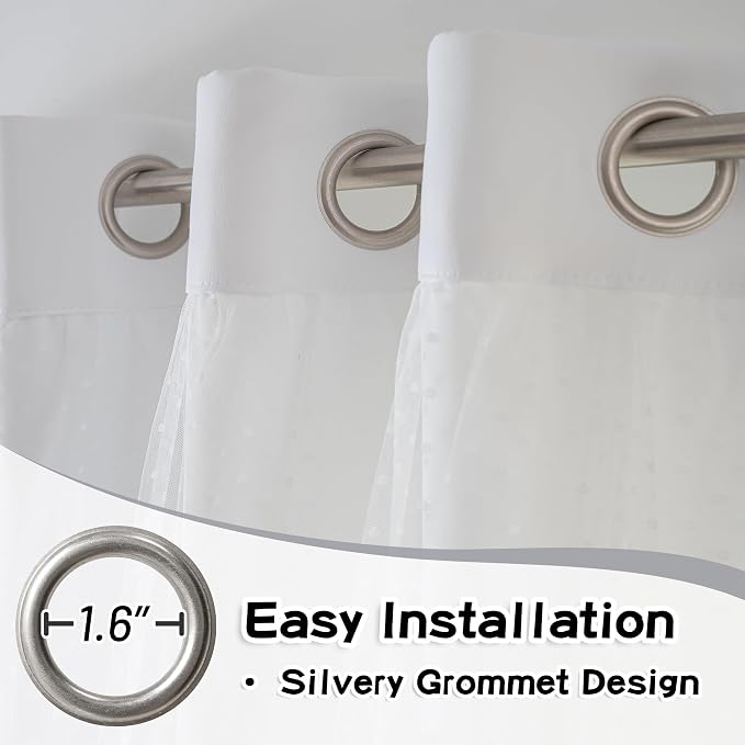 MYSKY HOME White Curtains for Girls Bedroom & Nursery Kids Cute Short Curtains for Small Windows 54 Inch Long Double Layer with Polka Dots Sheer, Grommet Tops, 52" Wide Each Panel, 2 Panels