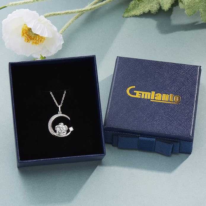 Birthstone Necklace for Women Sterling Silver Moon Pendant Necklaces Anniversary Birthday Fine Jewelry Gifts for Her Women Mother, Adjustable Chain