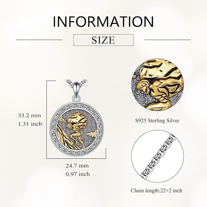 Poseidon/Athena/Apollo/Valhalla/Norse Viking Necklace 925 Sterling Silver Pendant Necklace for Men Greek/Norse Viking Amulet Jewelry Gifts