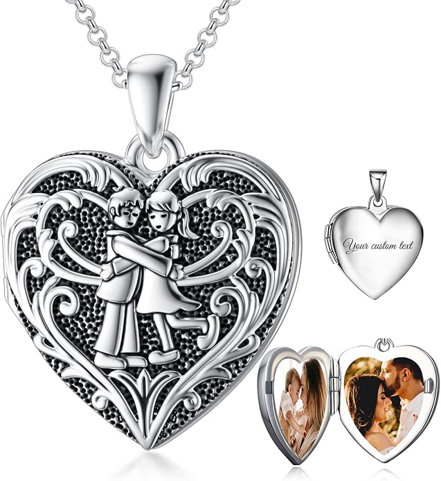 SOULMEET Personalized Silver Locket Necklace That Holds Pictures Photo Keep Someone Near to You, Memorial Custom Lockets Necklaces Letters Engraving for His Her
