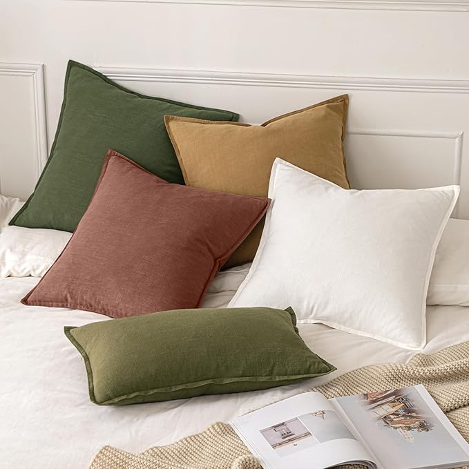 MIULEE Decorative Linen Euro Sham Pillow Covers 24x24 Autumn Glaze | Boho Farmhouse Fall Autumn Couch Throw Pillows for Bed, Pack of 2 Accent Modern Pillowcases, Sofa Livingroom Home Decor
