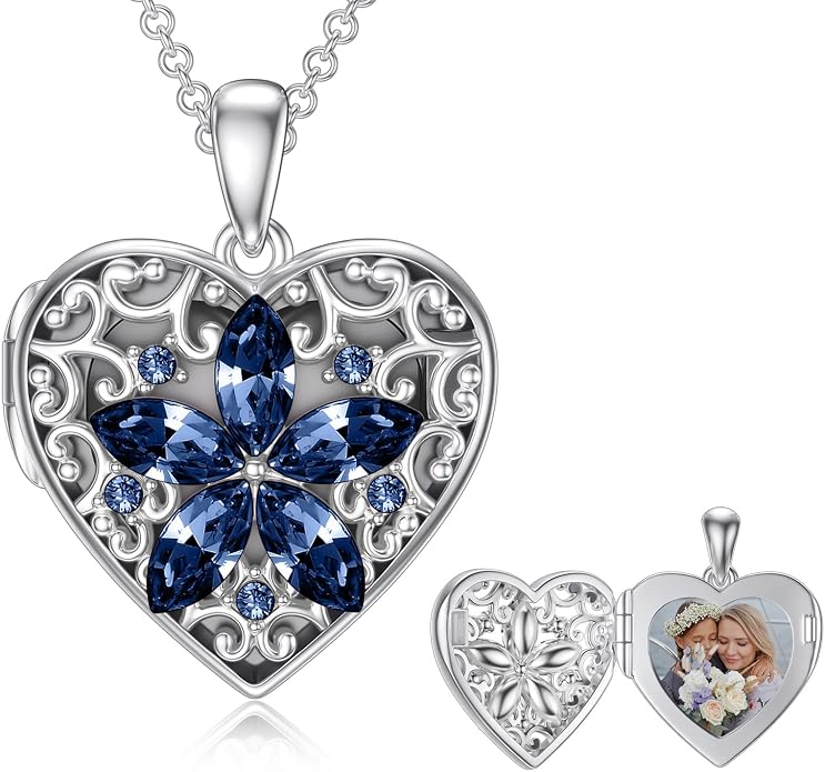 Dorunmo Personalized Locket Necklace 925 Sterling Silver that Holds Pictures Butterfly Birthstone Photo Heart Locket Custom Jewelry Congratulations New Beginnings New Job Gifts for Women