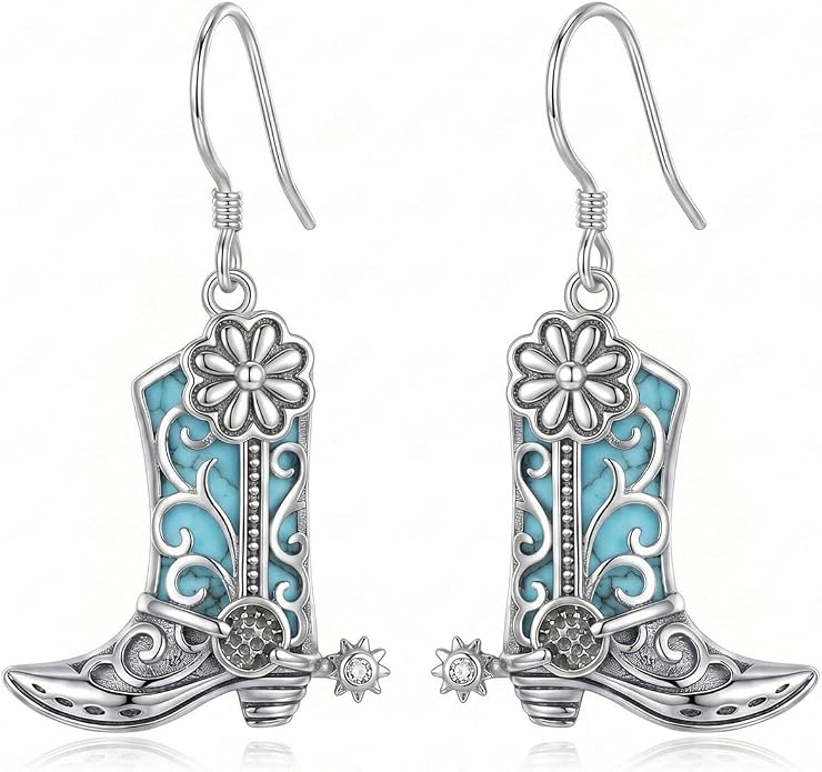Silver Earrings Women Dangle Filigree/Abalone Shell/Turquoise Cowgirl Earrings Cat/Hummingbird/Chicken/Celtic Knot/Butterfly Jewelry Birthday Gifts for Women