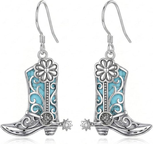 Silver Earrings Women Dangle Filigree/Abalone Shell/Turquoise Cowgirl Earrings Cat/Hummingbird/Chicken/Celtic Knot/Butterfly Jewelry Birthday Gifts for Women