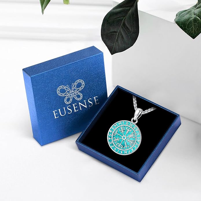 Eusense Viking Jewelry for Men Women Sterling Silver 925 Mjolnir Thors Hammer Pendant Celtic Cross Necklace Wolf Odin Raven Freya Goddess Norse Pagan Compass Vegvisir Yggdrasil Nordic Viking Necklaces Gifts