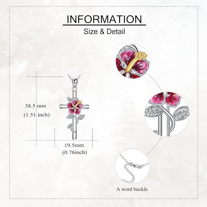 Flower Cross Necklace 925 Sterling Silver Carnation/Rose/Lily/Daisy Cross Necklace Birth Flower Jewelry for Women