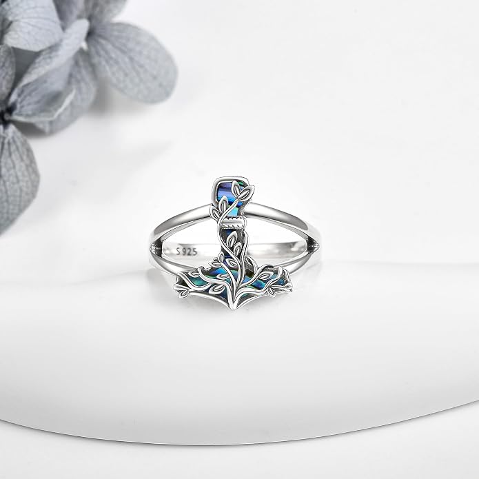 Pentagram/Tree of Life/Witches Knot/Anchor/Thor Hammer Ring Sterling Silver Celtic Knot Wiccan Rings Viking Jewelry Gifts for Women