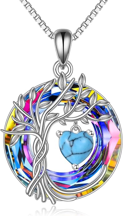 POPLYKE Mothers Day Gifts for Mom Her Wife Tree of Life Necklace 925 Sterling Silver Birthstone Pendant with Crystal Anniversary Birthday Wedding Jewelry for Women
