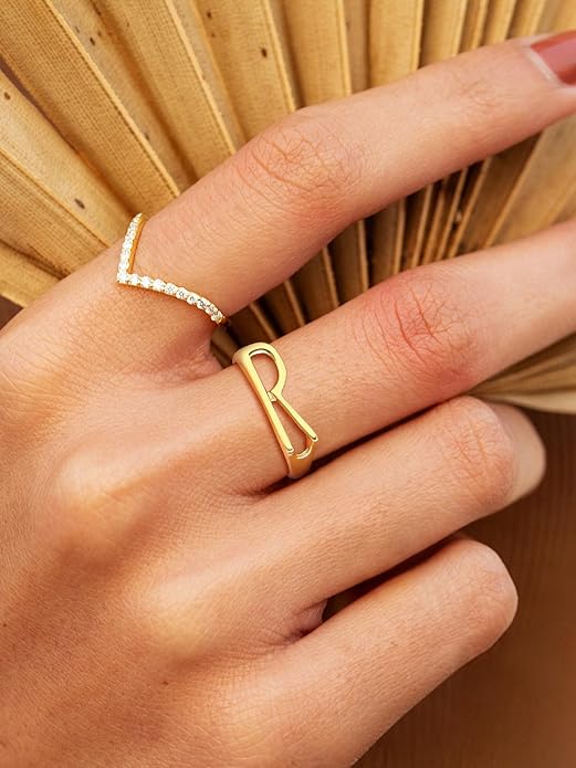 SILVERCUTE 925 Sterling Silver Initial Rings for Women,Adjustable Capital Letter Ring Hypoallergenic,Minimalist 925 Silver Rings for Mother Daughter