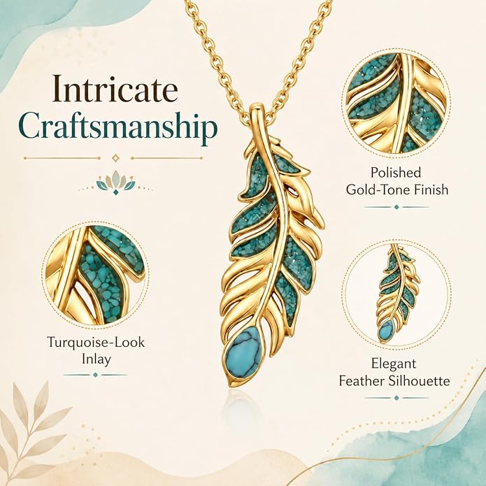 Feather Necklace White Gold Boho Jewelry Nature Inspired Statement Birthstone Pendant Gifts for Women