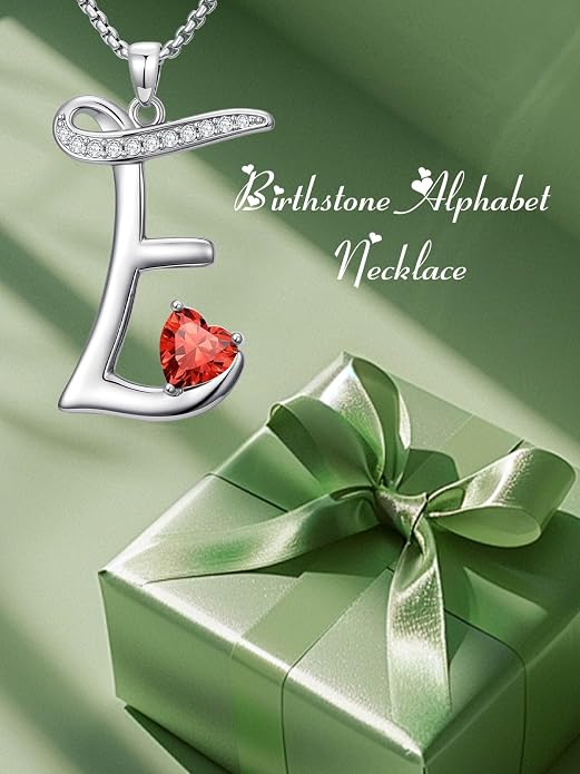 Birthday Gifts for Women Alphabet A to Z Initial Birthstone Pendant Necklaces for Women - 18k White Gold Plated Personalized Name Jewelry Anniversary Graduation Gifts for Wife Her Daughter Girlfriend(with Gift Box)