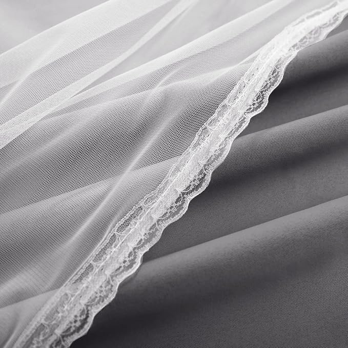 Dark Grey Blackout Curtains 96 Inch Length with White Sheer Voile - Double Layered Mix and Match Nursery Grommet Curtains for Living Room,52 by 96 in, 2 Pieces