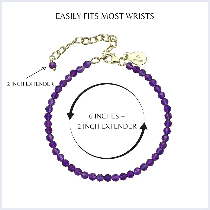 Faceted Bracelet for Women, Certified 925 Sterling Silver with 18K Gold Vermeil Healing Crystal Bracelets for Women - Crystals and Healing Stone Bracelet Women Jewelry for Gift