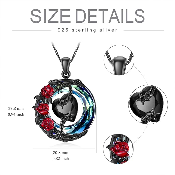 TOUPOP Birthstone Necklace 925 Sterling Silver Moon and Star Pendant Celtic Moon Jewelry with Blue Crystal Anniversary Birthday Gifts for Women Mom Wife Her