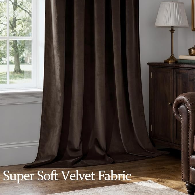 MIULEE Brown Blackout Velvet Curtains Drapes 96 Inch Long 52"x96" Bedroom | Luxurious Bedroom Living Room Decor, Room Darkening, Thermal Insulated, Rod Pocket Design, Super Soft Fabric