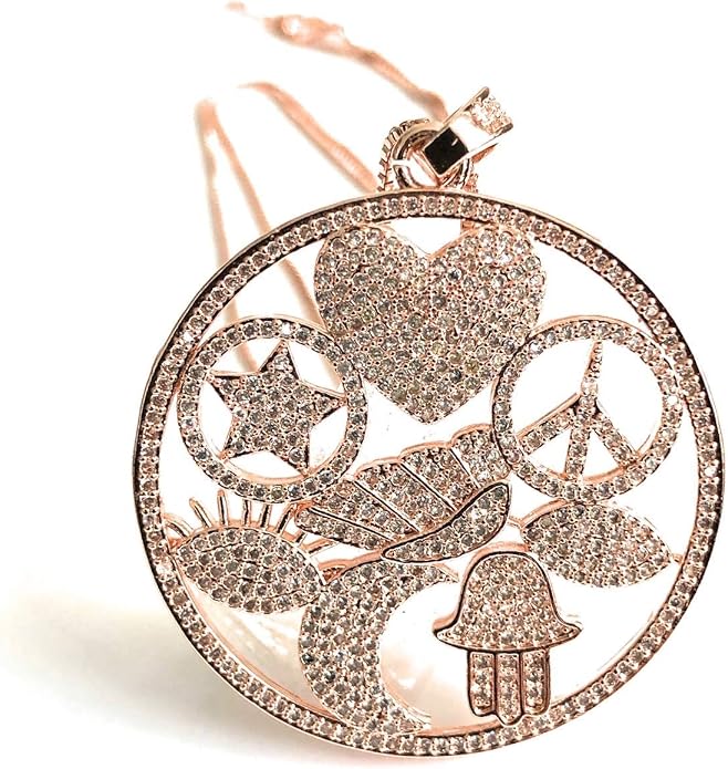 SIFRIMANIA Large Symbol Charm Necklace 18K Rose Gold Plated 18–20 Inch Adjustable Box Chain Round CZ Statement Pendant