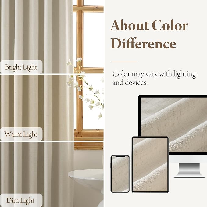 RYB HOME 100% Blackout Pinch Pleated Linen Curtains for Bedroom Living Room, Linen Textured Fabric with Liner Thermal Insulated for High Ceiling Large Window, Beige, 40" W x L108 L, 2 Panels Set