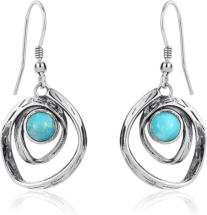 Turquoise Earrings for Women 925 Sterling Silver Pearl/Black Onyx/Opal Dangle Earrings Vintage Spiral/Wire Wrapped/Beads & Rope Ear Hook Earrings