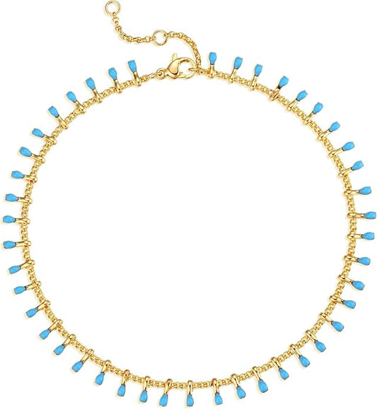 MTMY Gold Anklets for Women 14K Gold Plated Tiny Bead Anklet Colorful Tassel Foot Chain Dainty Adjustable Cute Summer Beach Boho Anklets Jewelry Gift
