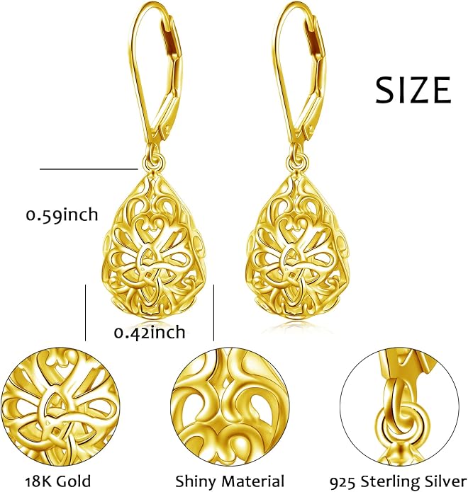 925 Sterling Silver Filigree Dangle Drop Earrings Daisy/Lotus/Rose Flower/Moonstone Leverback Teardrop Earrings for Women Infinity Celtic Knot Daisy Lotus Jewelry for Mothers Day