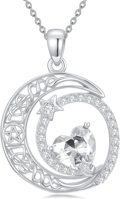 Dorunmo Heart Birthstone Necklace for Women 925 Sterling Silver Moon and Star Pendant Birthday Jewelry Gifts for Wife Her Daughter Mom