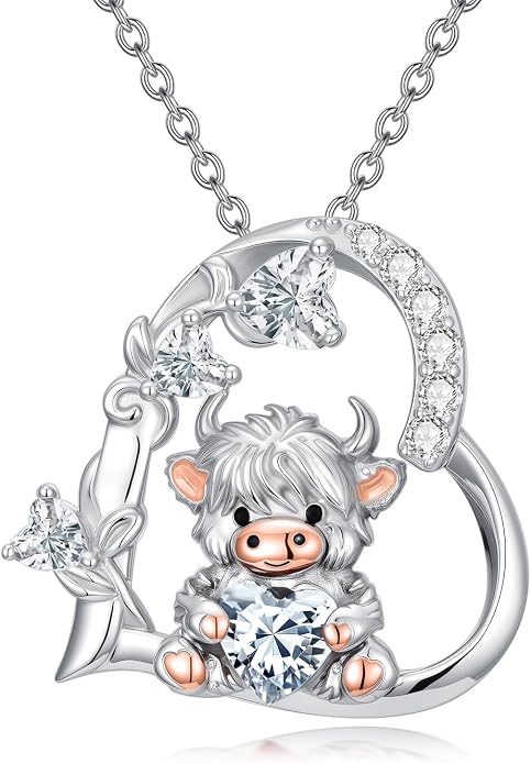 PELOVNY Teddy Bear Necklace for Women 925 Sterling Silver Bear/Highland Cow/Fox/Cat/Axolotl Birthstone Necklace Christmas Birthday Jewelry Gifts for Mom Daughter Wife Sister