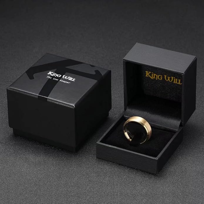 King Will Tungsten Carbide Wedding Band for Men Women-4/6/8mm Width 14K Gold Plated Tungsten Wedding Ring Matte Brushed & High Polished Style Comfort Fit Wedding Band Size 6-14