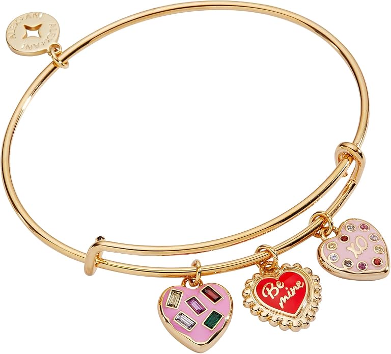 Alex and Ani Sweet Shop Be Mine Multi Charm Bangle Bracelet for Women - Shiny Gold, Nickel-Free Cute Jewelry, Trendy Bracelet Gift for Women