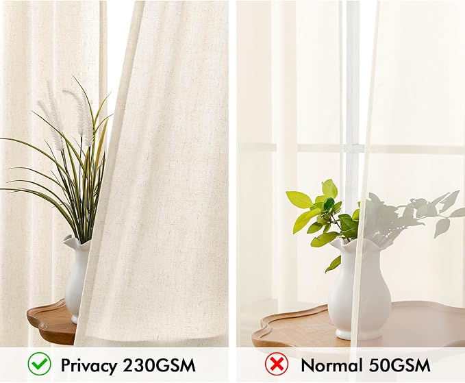 MIULEE Non-See-Through Privacy Linen Curtains 52W x 96L Inch Cream Ivory | 2 Panels, Light Filtering, Semi Sheer Window Curtains, Farmhouse Textured, Back Tab Drapes for Bedroom Living Room