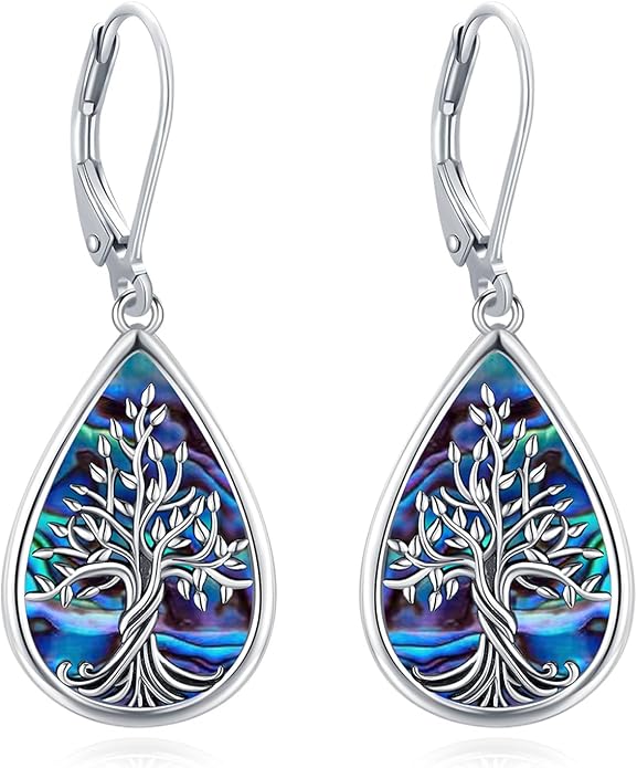 Dangle Earrings Sterling Silver Moonstone/Turquoise/CZ/Crystal Earrings for Women Tree of Life Animal Filigree Leverback Earrings Jewelry Gifts