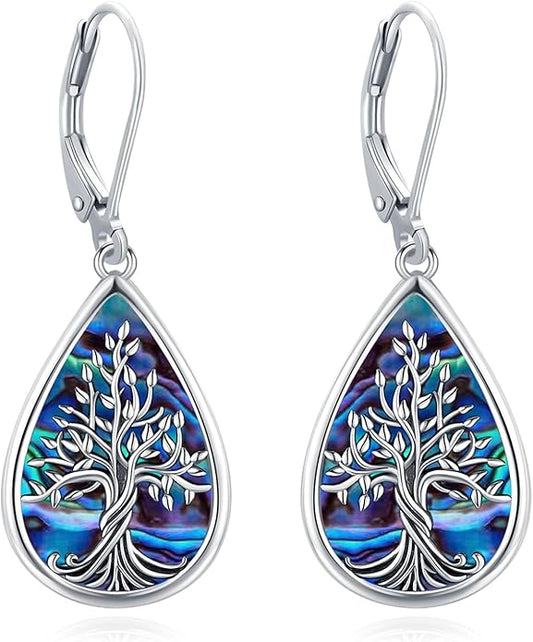 Dangle Earrings Sterling Silver Moonstone/Turquoise/CZ/Crystal Earrings for Women Tree of Life Animal Filigree Leverback Earrings Jewelry Gifts